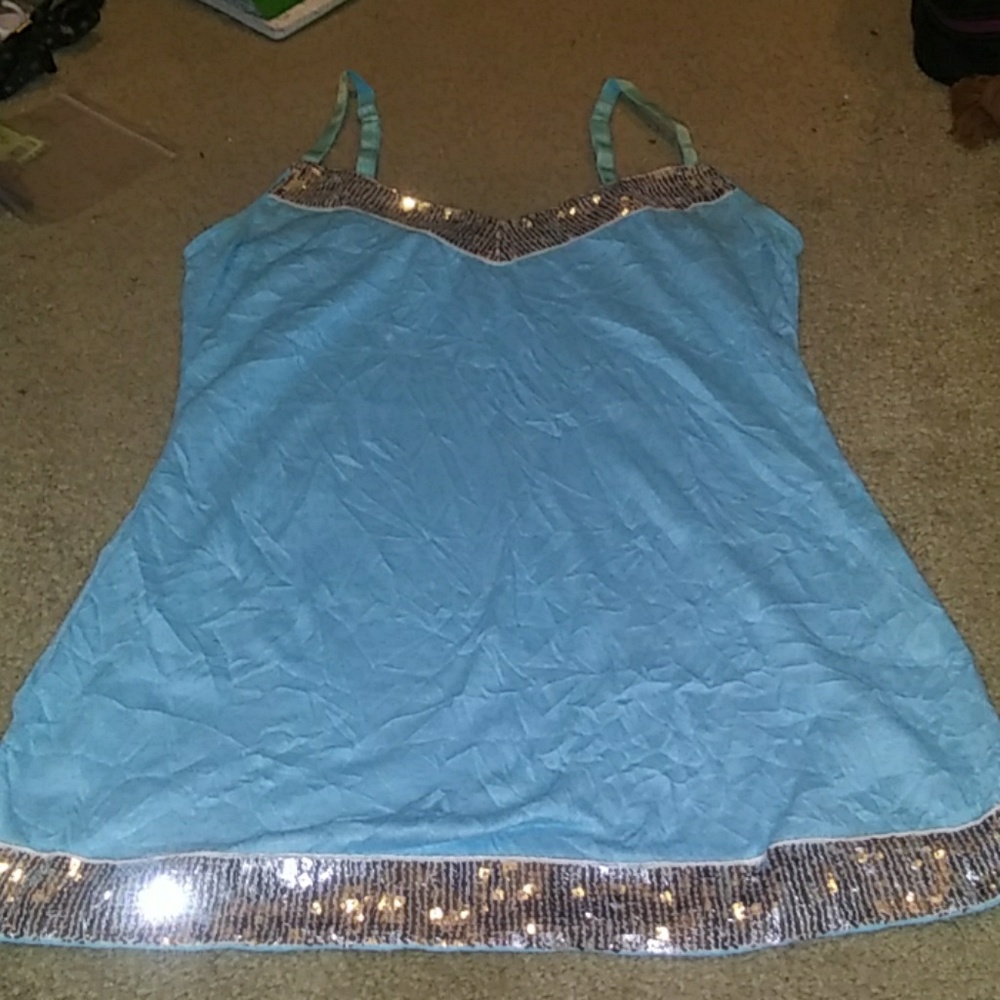 Baby Blue tank top with silver Sequins